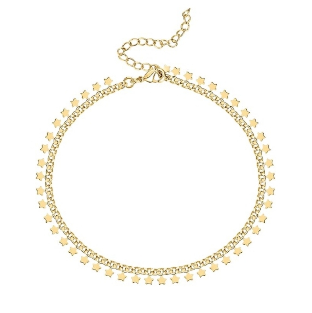 14K Gold Plated Charm Link Chain Star Adjustable Anklet